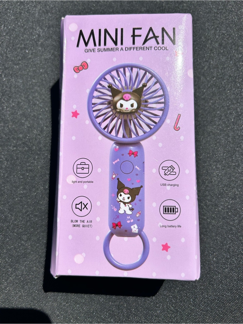 Sanrio Kuromi summer fan for kids at summer camp